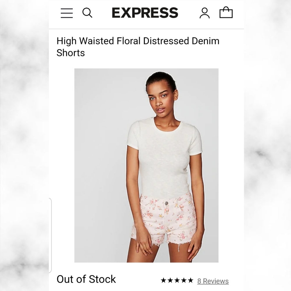 Express Highwaisted Floral Distressed Denim shorts